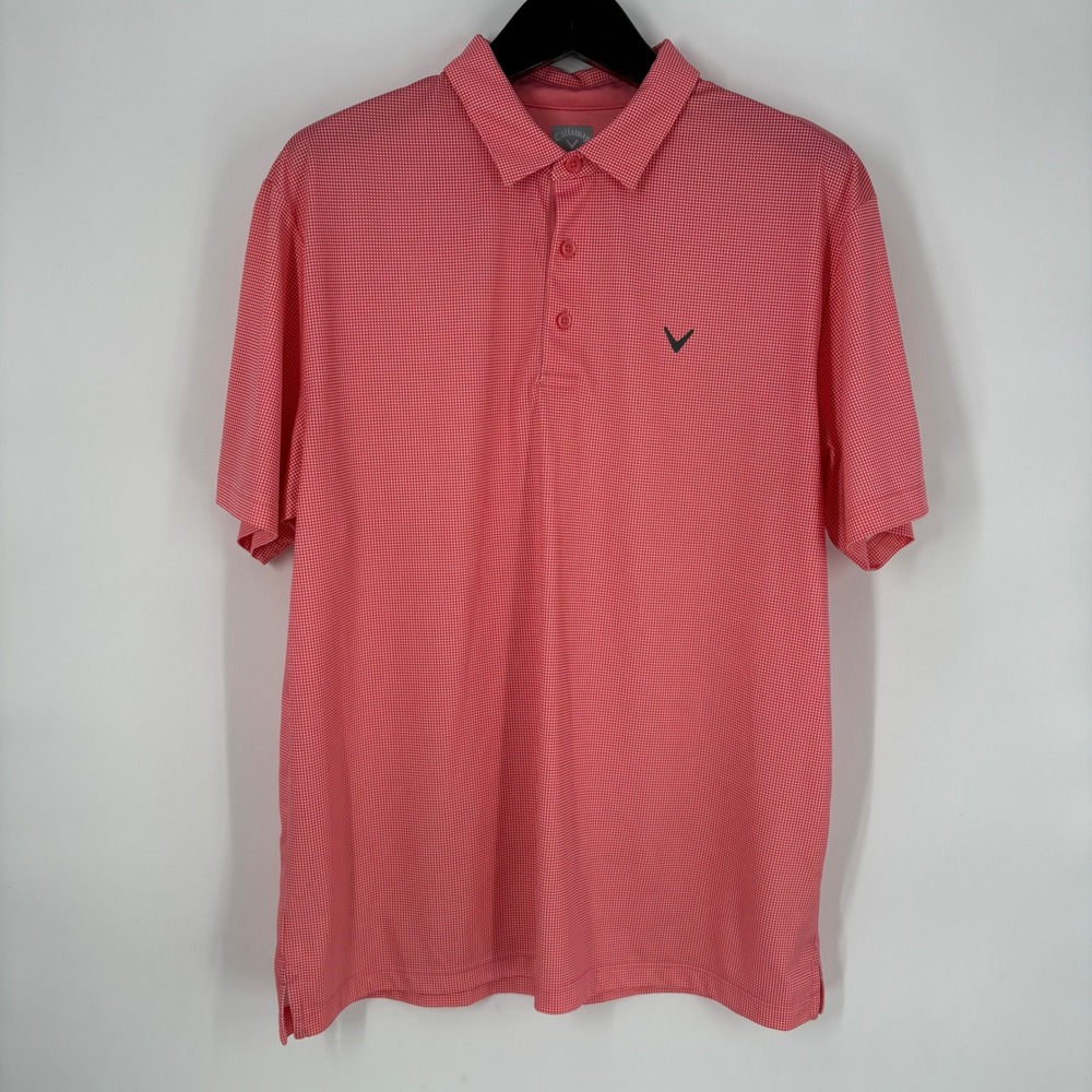 Callaway Mens XL Opti-Dri Performance Golf Polo Shirt Pink White Micro Check‎
